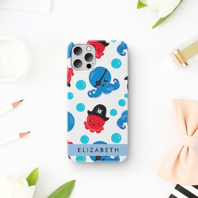 Pirate Octopus, Octopus Pattern, Sea, Your Name iPhone 16 Case (Creator Uploaded)