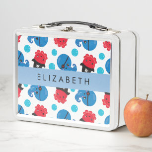 Pirate Octopus, Octopus Pattern, Sea, Your Name Metal Lunch Box