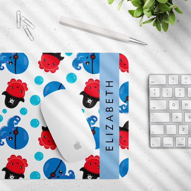 Pirate Octopus, Octopus Pattern, Sea, Your Name Mouse Mat (Creator Uploaded)