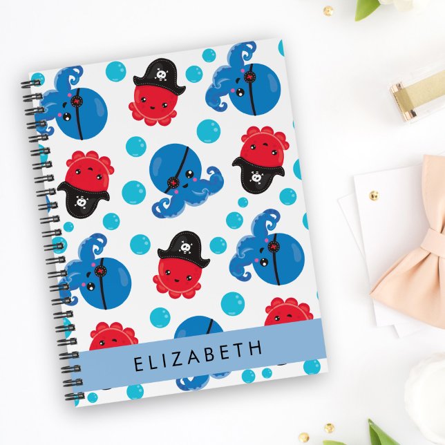 Pirate Octopus, Octopus Pattern, Sea, Your Name Notebook (Creator Uploaded)