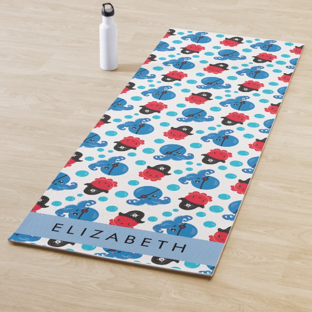 Pirate Octopus, Octopus Pattern, Sea, Your Name Yoga Mat (In Situ)