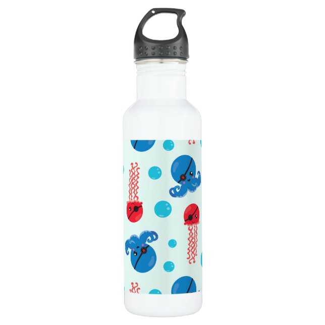 Pirate Octopus, Pirate Jellyfish, Sea Animals 710 Ml Water Bottle (Front)