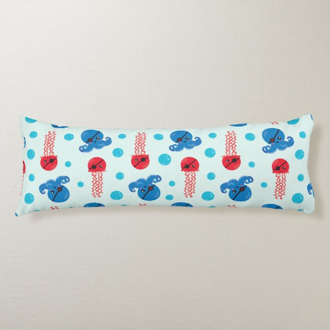 Pirate Octopus, Pirate Jellyfish, Sea Animals Body Cushion (Front)