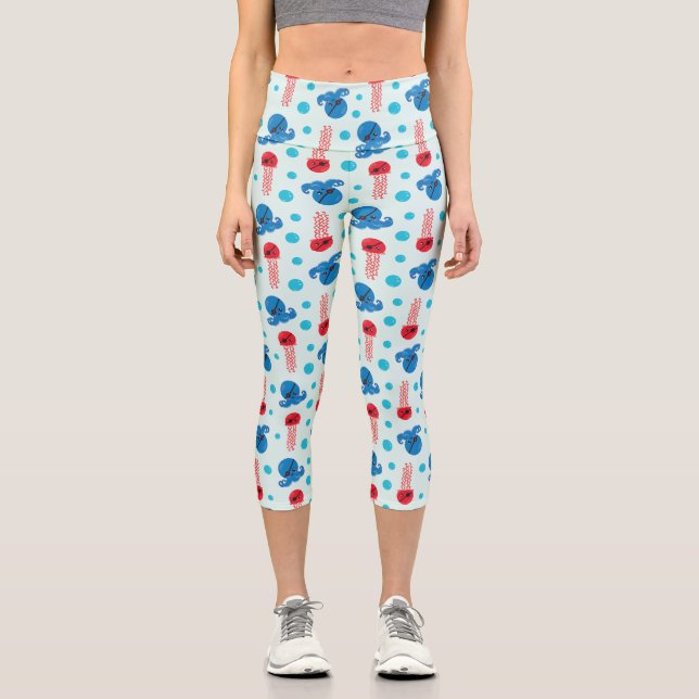 Pirate Octopus, Pirate Jellyfish, Sea Animals Capri Leggings (Front)