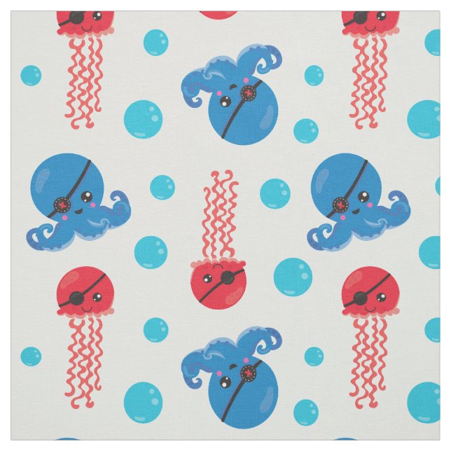 Pirate Octopus, Pirate Jellyfish, Sea Animals Fabric (Swatch)