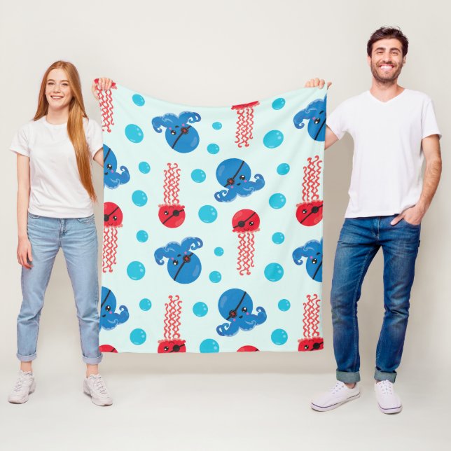 Pirate Octopus, Pirate Jellyfish, Sea Animals Fleece Blanket (In Situ)