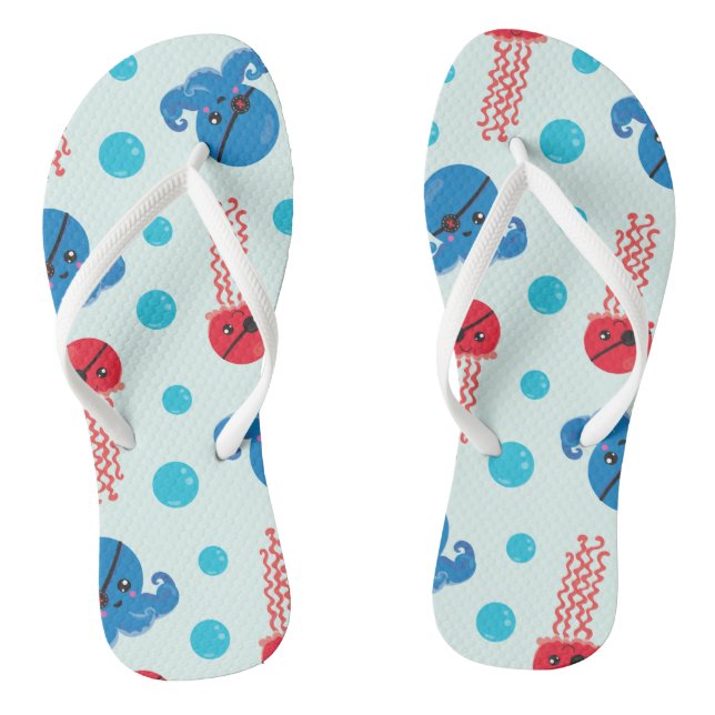 Pirate Octopus, Pirate Jellyfish, Sea Animals Flip Flops (Footbed)