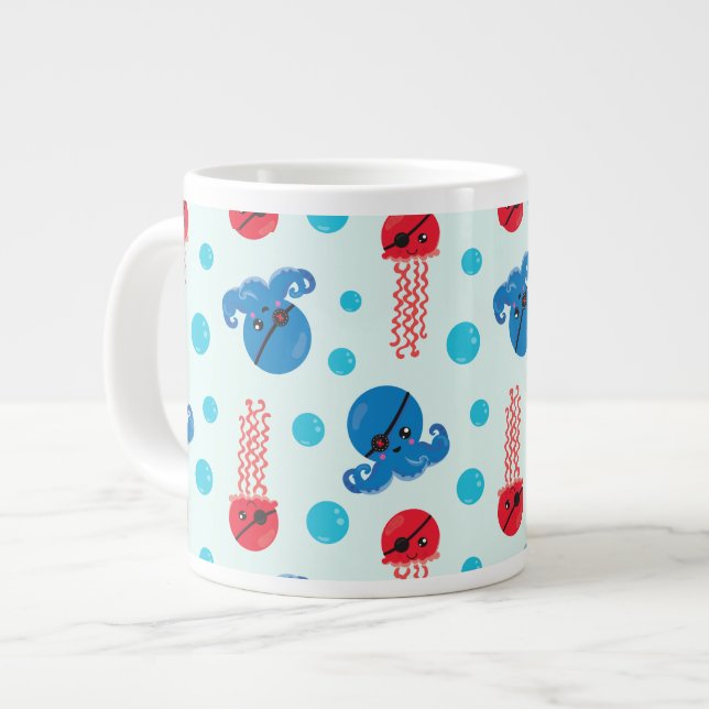 Pirate Octopus, Pirate Jellyfish, Sea Animals Large Coffee Mug (Front Left)