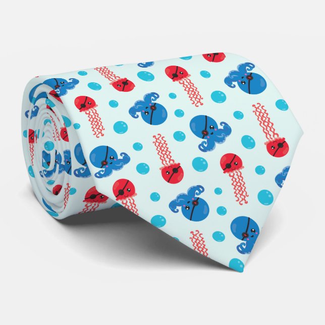 Pirate Octopus, Pirate Jellyfish, Sea Animals Tie (Rolled)