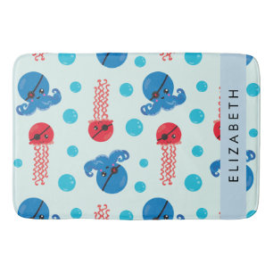 Pirate Octopus, Pirate Jellyfish, Sea, Your Name Bath Mat