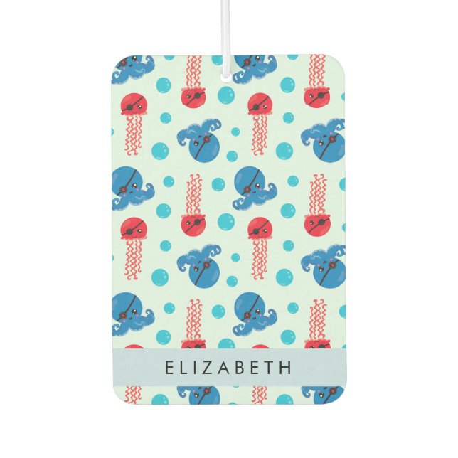 Pirate Octopus, Pirate Jellyfish, Sea, Your Name Car Air Freshener (Front)