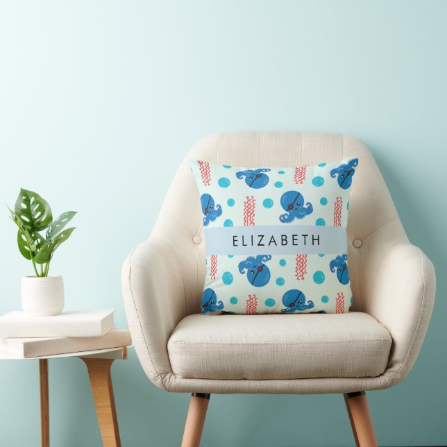 Pirate Octopus, Pirate Jellyfish, Sea, Your Name Cushion (Chair)