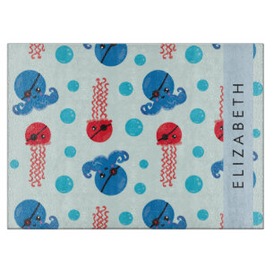 Pirate Octopus, Pirate Jellyfish, Sea, Your Name Cutting Board