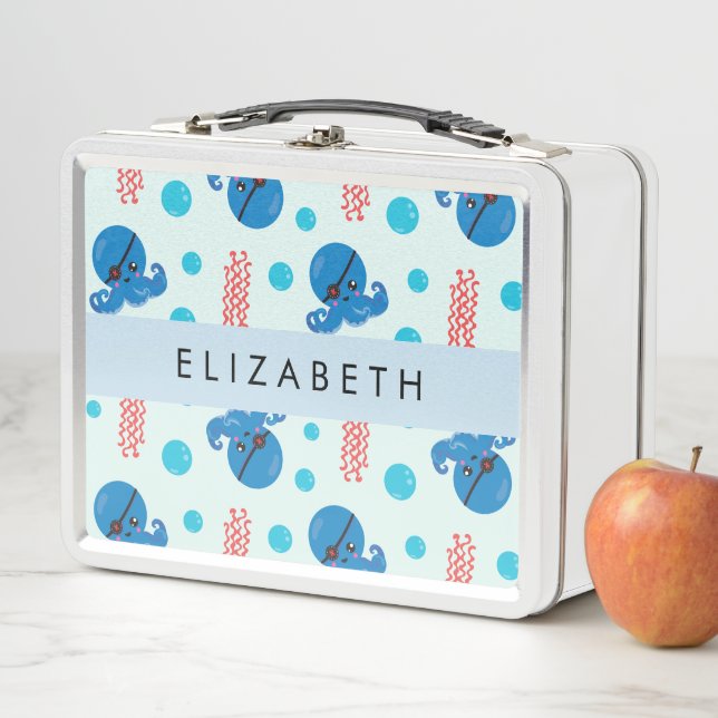Pirate Octopus, Pirate Jellyfish, Sea, Your Name Metal Lunch Box (In Situ)