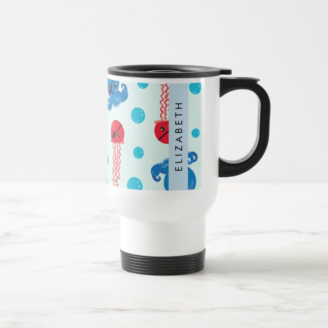 Pirate Octopus, Pirate Jellyfish, Sea, Your Name Travel Mug (Right)