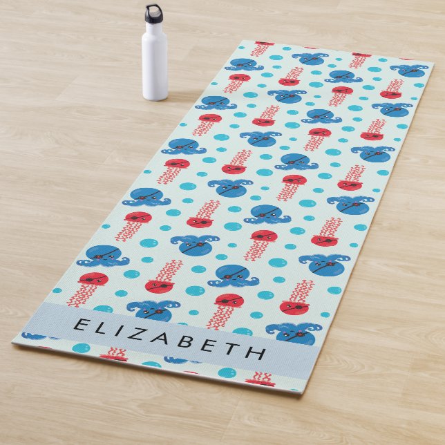Pirate Octopus, Pirate Jellyfish, Sea, Your Name Yoga Mat (In Situ)