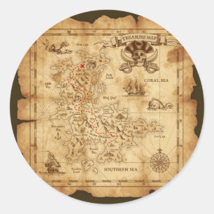 Pirate Old Vintage Treasure Map Birthday Party Classic Round Sticker