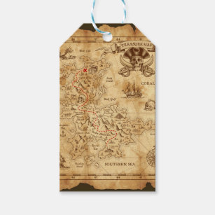 Pirate Old Vintage Treasure Map Birthday Party Gift Tags