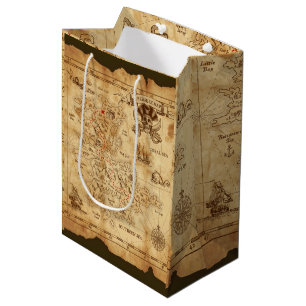 Pirate Old Vintage Treasure Map Birthday Party Medium Gift Bag
