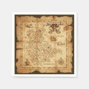 Pirate Old Vintage Treasure Map Birthday Party Napkin
