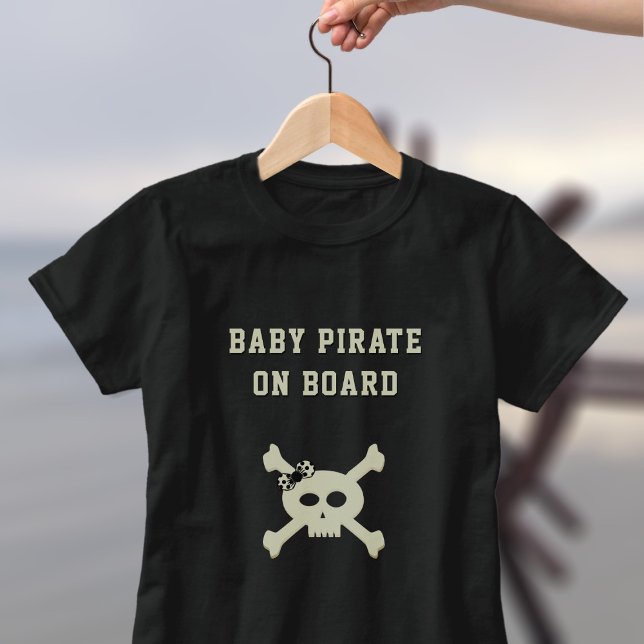 Pirate On Board Funny Pregnancy Announcement T-Shirt (Set sail fer yer nine-month voyage o' joy! Nary a mom-to-be can resist its charms)