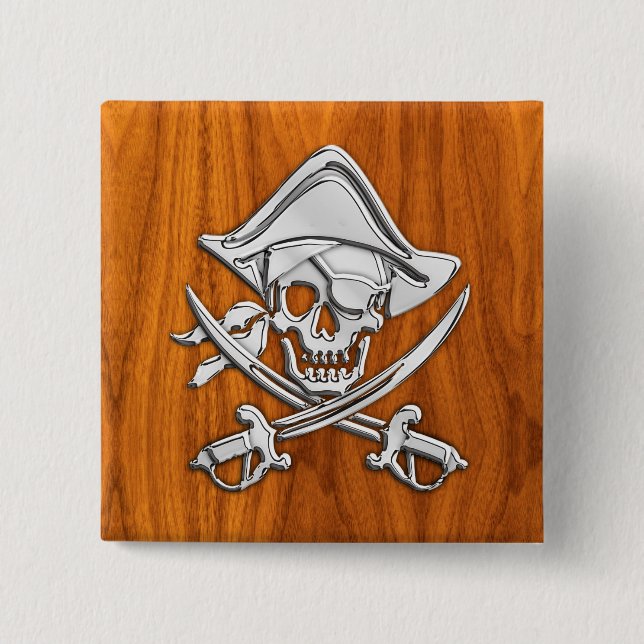 Pirate on Teak Wood Style 15 Cm Square Badge (Front)