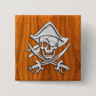 Pirate on Teak Wood Style 15 Cm Square Badge