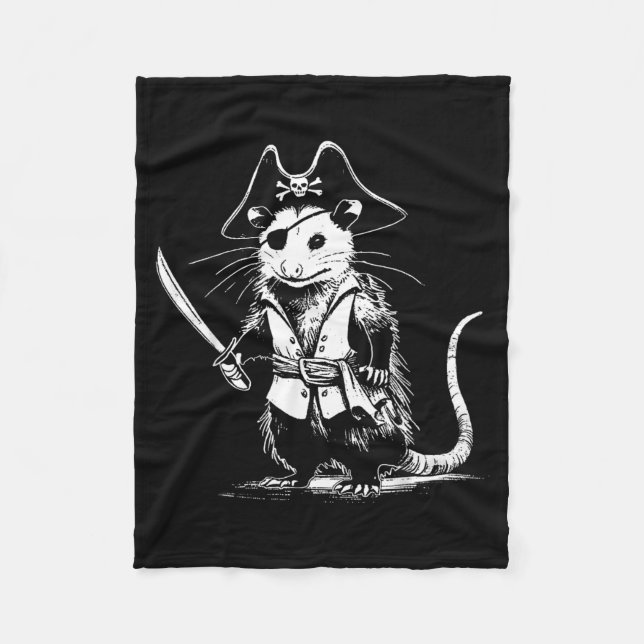Pirate Opossum Funny Trash Cat Possum Meme Fleece Blanket (Front)