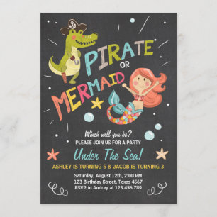 Pirate or Mermaid birthday invitation Joint Bday