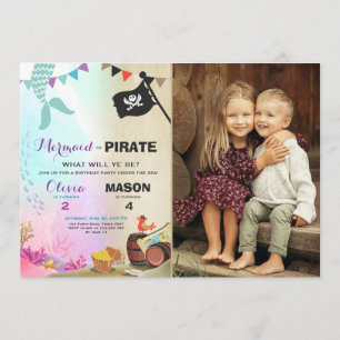 Pirate or Mermaid birthday invitation Siblings