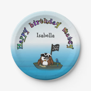 pirate owl birthday paper plates
