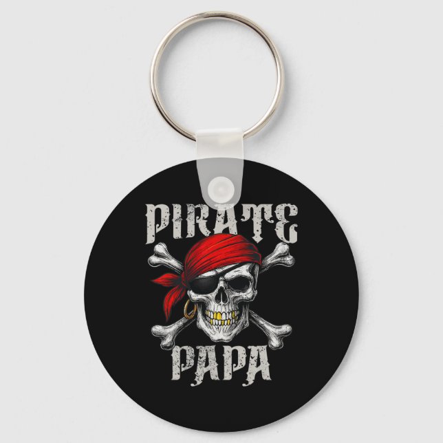 Pirate Papa Jolly Roger Flag And Skull Crossbones  Key Ring (Front)