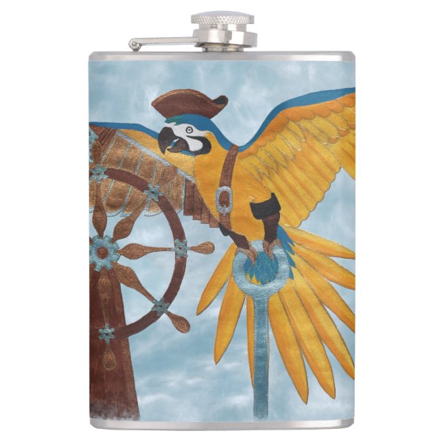 Pirate Parrot Hip Flask (Front)