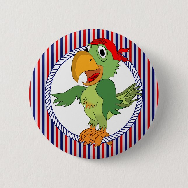 Pirate Parrot Nautical Stripes 6 Cm Round Badge (Front)