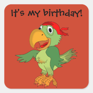 Pirate Parrot  on Orange Birthday Sticker
