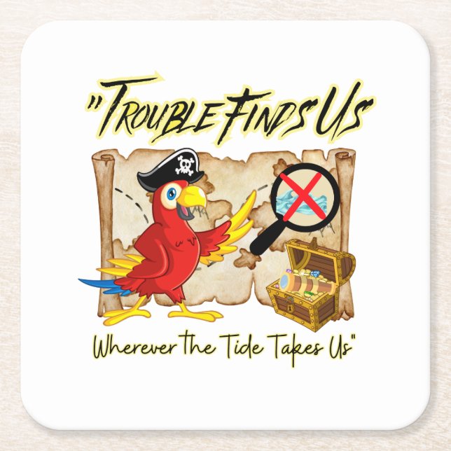 pirate parrot quote square paper coaster (Front)