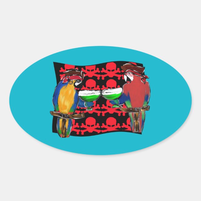 Pirate Parrots Oval Sticker (Front)