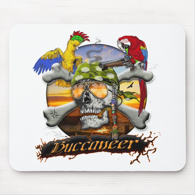 Pirate Parrots Skull and Cross Bones Mouse Mat (Front)