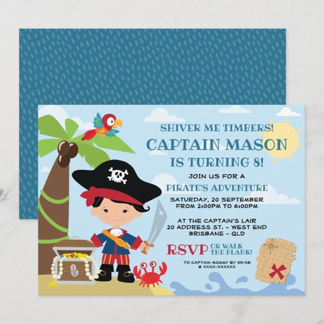 Pirate Party Birthday Invitations (Front/Back)