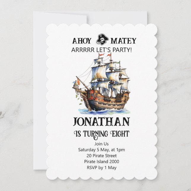 Pirate Party Birthday Ship Invitation (Front)