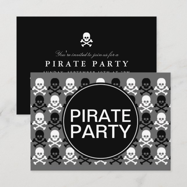 pirate party centre skull stripe invitation (Front/Back)