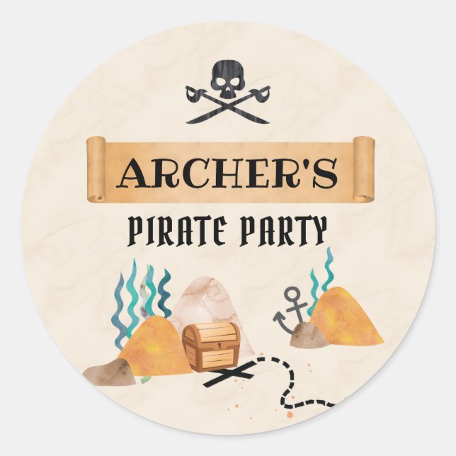 Pirate party favor stickers, Pirate Classic Round Sticker (Front)
