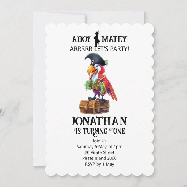 Pirate Party Parrot Birthday Invitation (Front)