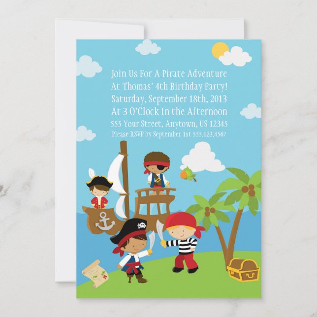 Pirate Party - Personalised Birthday Invitations (Front)