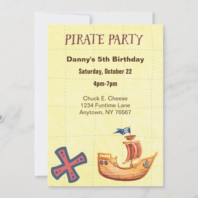 Pirate Party Personalised Invitation (Front)