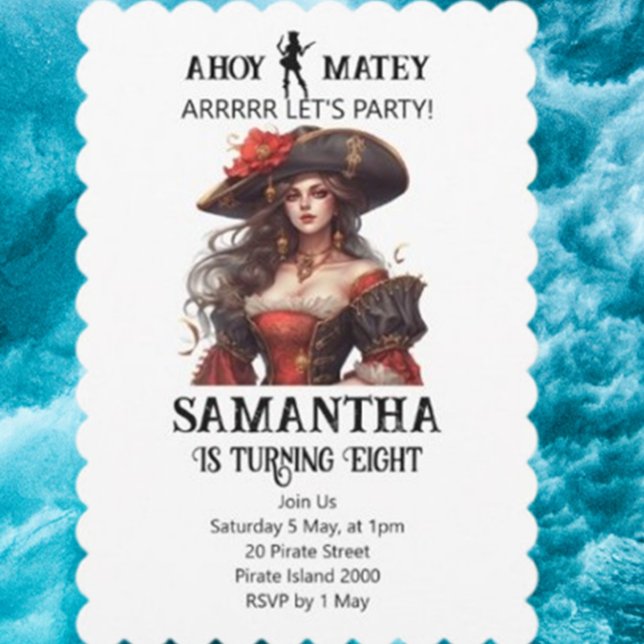 Pirate Party Red Girl Invitation (Join the Pirate Party Red birthday and make your voice heard. )