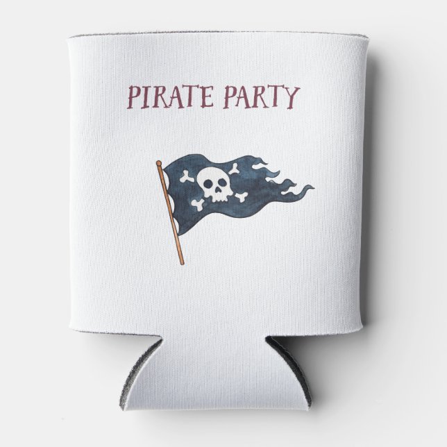 Pirate Party Ship Skull Flag Personalised Can Cooler (Front)