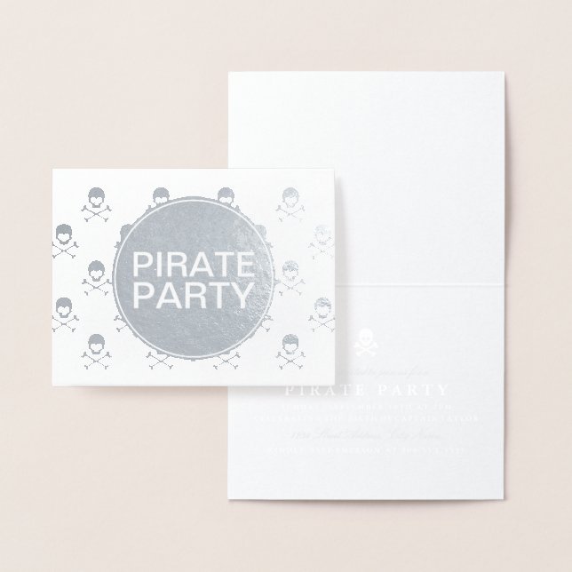 Pirate Party Silver Foil Skull Stripe Card (Display)