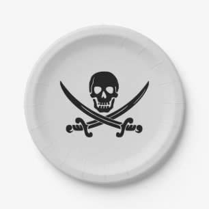 PIRATE PARTY SKULL CROSSBONES paper plates