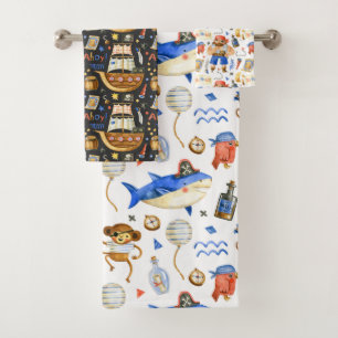 Pirate Pattern Trio Bath Towel Set